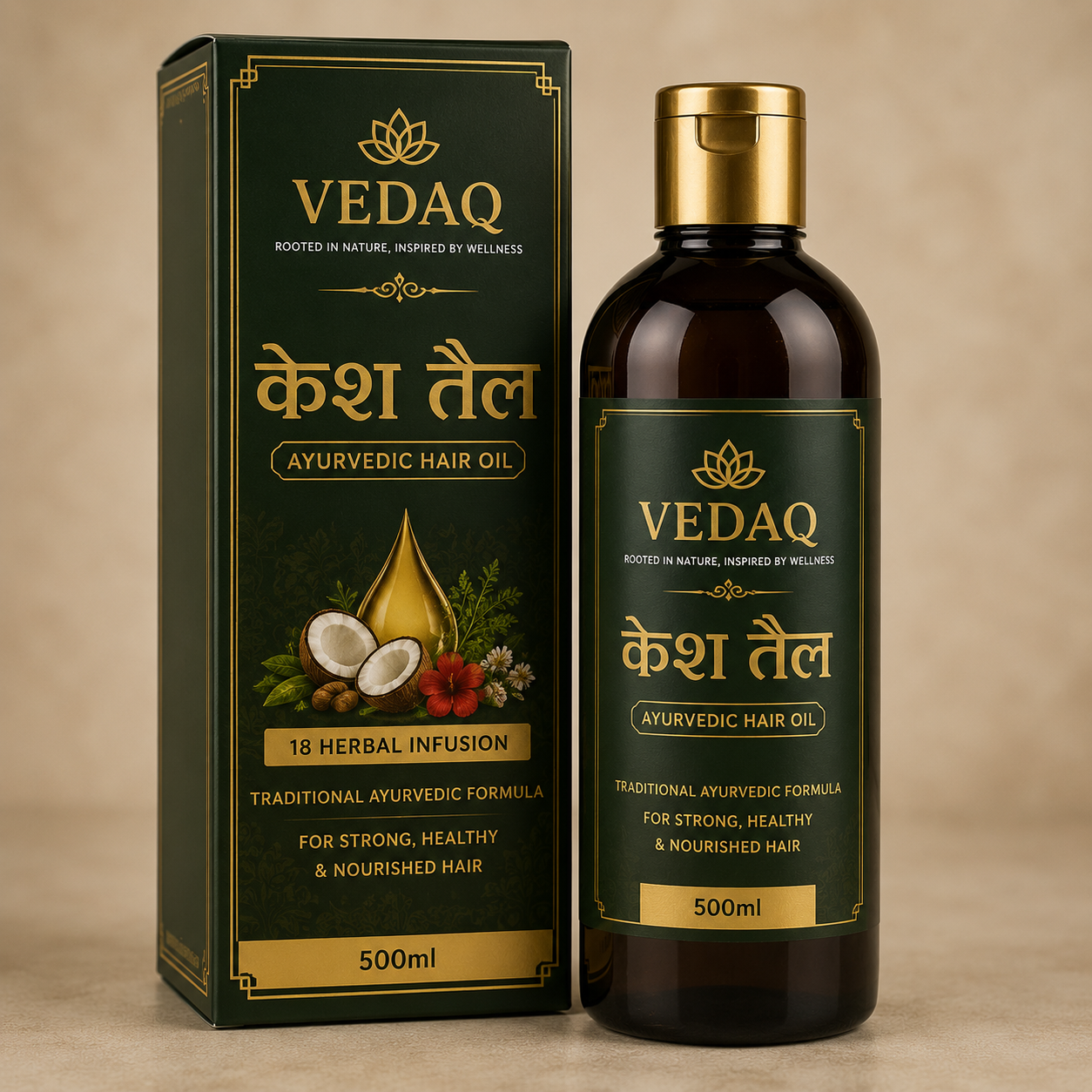 VEDAQ Ayurvedic Hair Oil | 18-Herb Hair Care Formula | Traditional Herbal Hair Oil for Strong & Healthy Hair