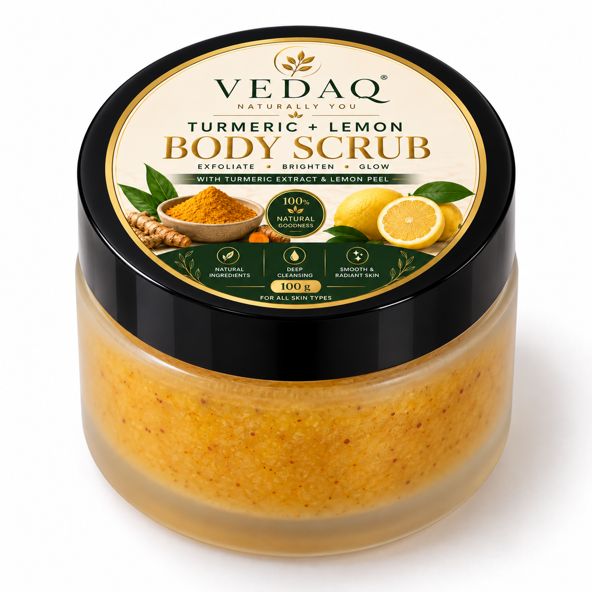 VEDAQ Turmeric + Lemon Body Scrub | Exfoliating & Brightening Scrub for Smooth, Glowing Skin – 50g