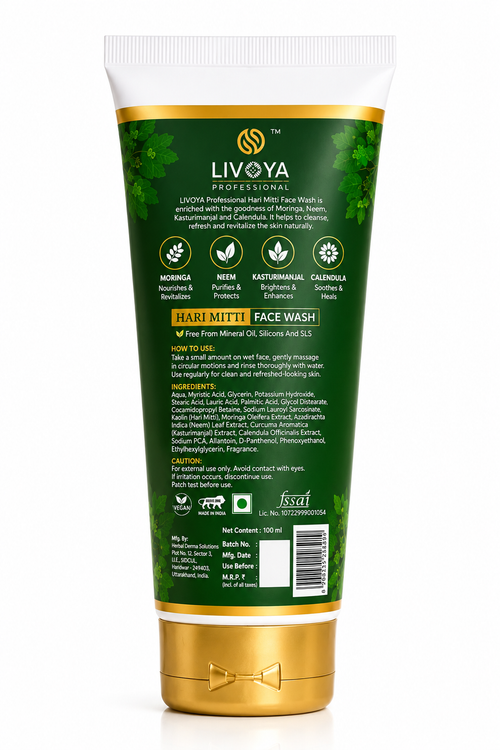 LIVOYA Professional Hari Mitti Face Wash – Moringa, Neem, Kasturi Manjal & Calendula | 100 ml