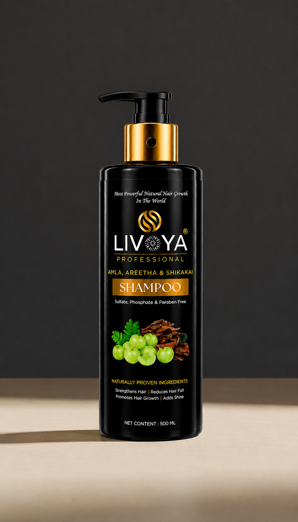 LIVOYA Professional Herbal Shampoo – Amla, Areetha & Shikakai | 500 ML