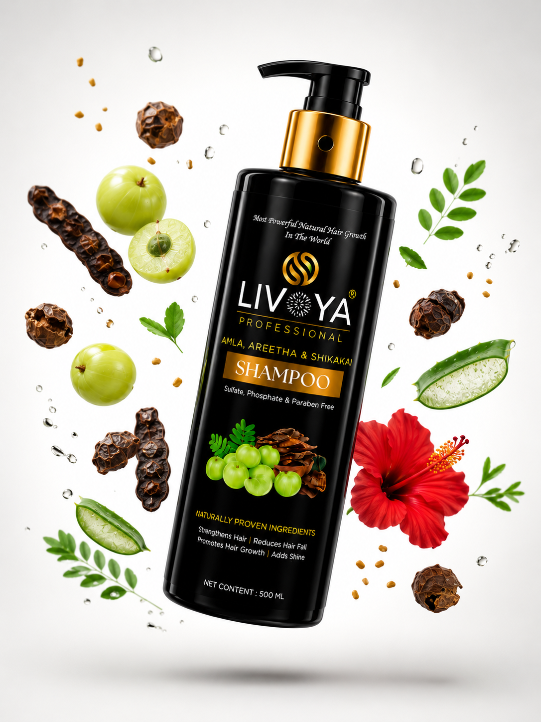 LIVOYA Professional Herbal Shampoo – Amla, Areetha & Shikakai | 500 ML