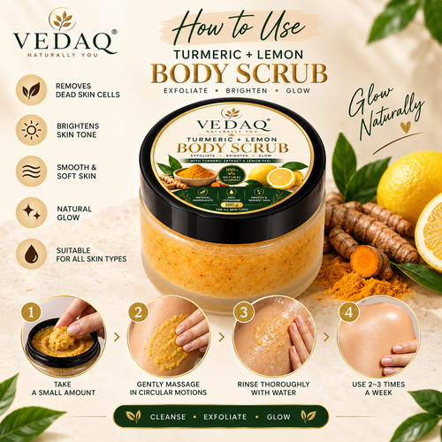 VEDAQ Turmeric + Lemon Body Scrub | Exfoliating & Brightening Scrub for Smooth, Glowing Skin – 50g